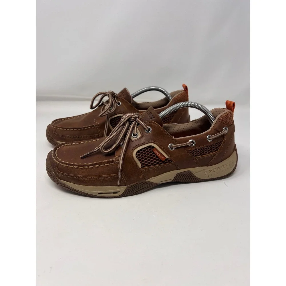 Sperry Sea Kite Sport Moc Boat Shoes Mens 10 Brown Leather Mesh Sides Loafers